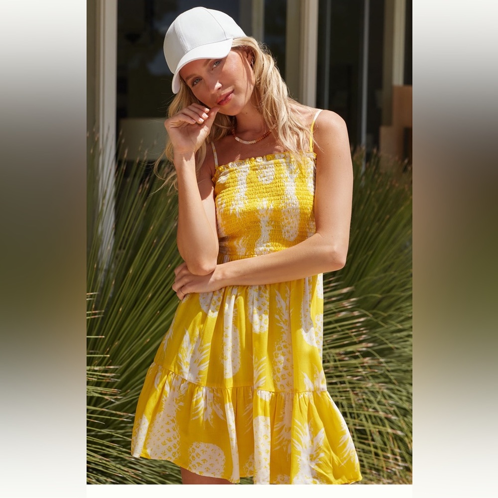 By Anthropologie NWT smocked yellow mini dress/cover-up, Sz S, removable straps